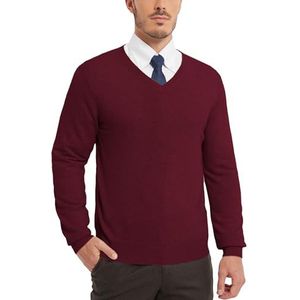 Kallspin Mannen Wol Blend Gebreide Truien Relaxed Fit V Neck Lange Mouwen Trui (Bourgondië, L)