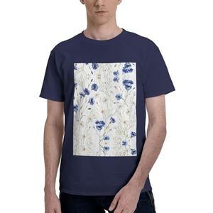 CKGODGF Katoenen T-shirt met wilde bloemen en korenbloemen, madeliefjesprint, casual en comfortabel, korte mouwen, geschikt voor fitness en dagelijks gebruik, Donkerblauw, S