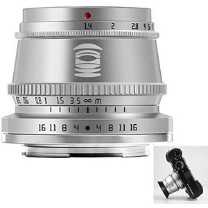 TTArtisan 35 mm F1.4 lens APS-C MF cameralens compatibel met FX Mount camera's X-A1 X-A10 X-M1 X-M2 X-H1 X-T20 X-T3 X-T4 X -T100 X-T200 X-T30 X-PR01 XS10 en meer.(FX Mount Silver)