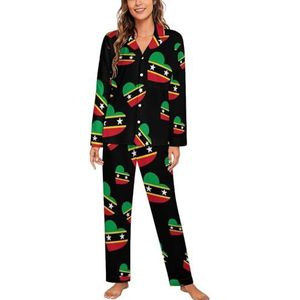 Liefde Saint Kitts en Nevis vrouwen lange mouw button down nachtkleding zachte nachtkleding lounge pyjama set 2XL