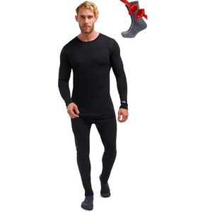 Merino.tech Set van merinowol voor heren, thermo-merinowol, herenhemd, thermobroek, licht, middelzwaar, zwaar, L