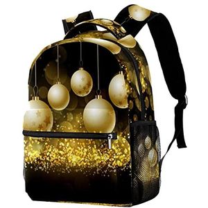 Rugzak Lichtgewicht Daypack Kerstballen op Glittery Gouden Achtergrond Rugzak voor Shool