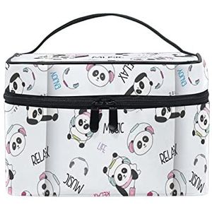 Leuke muziek noot baby panda make-up tas voor vrouwen cosmetische tassen toilettas trein koffer