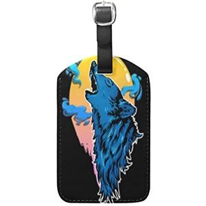 Wolf dier huilende maan lederen bagage bagage koffer label ID label voor reizen (3 stks), Patroon, 12.5(cm)L x 7(cm)W