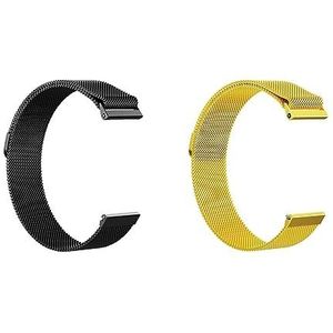 2 Stuks Magnetische Smartwatch-horlogeband 10 12 14 16 17 18 19 20 21 22MM Milanese Metalen Vervangende Horlogeband Snelle Release Voor Mannen En Vrouwen (Color : Black+Gold, Size : 14MM)