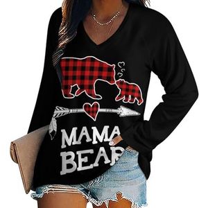Rode Plaid Buffalo Mama Bear vrouwen Casual Lange Mouw T-shirts V-hals Gedrukt Grafische Blouses Tee Tops XL