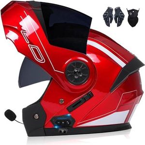 Flip-Up Motorhelm Bluetooth Modulaire Bluetooth Full Face Helm met Dubbel Vizier DOT/ECE Gecertificeerde Motorhelm Crashhelm voor Volwassenen Vrouwen Mannen I,S=55-56cm