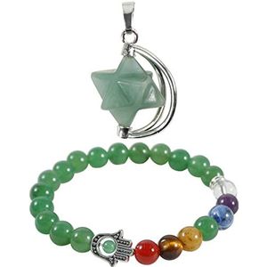 Unifizz Natuurlijke genezing kristal Aventurijn Crystal Merkaba Star Healing Crystal Hanger Ketting en Aventurijn Crystal Armbanden De Hand van Fatima Crystal Sieraden Gift