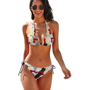 Merry Christmas Wild Teddybeer dames 2-delige bikini set driehoek badmode halter string badpakken met stropdas kant XL