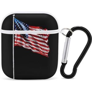 USA Vlag Leuke Case Voor AirPods 2 & 1 Schokbestendige Beschermende Hoofdtelefoon Gevallen Cover Met Sleutelhanger Voor Mannen Vrouwen