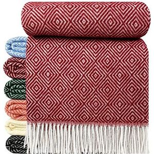 STTS International Wollen deken, 100% scheerwol, woondeken, 140 x 200 cm, sprei, scheerwollen deken, plaid Tirol, verkrijgbaar in vele kleuren (donkerrood (D-V))