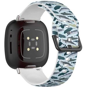 Sportbandje compatibel met Fitbit Sense / Sense 2 / Versa 4 / Versa 3 (Whales Modern Texture) siliconen armband accessoire