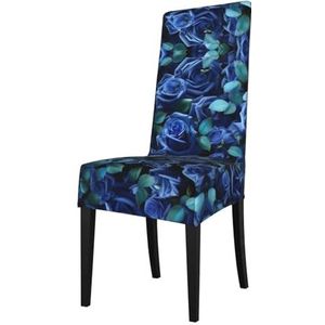 FRESQA Veel blauwe rozen print elastische eetkamerstoelhoes met verwijderbare bescherming, geschikt voor de meeste stoelen zonder armleuningen
