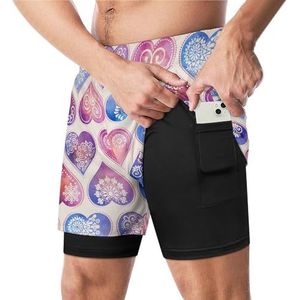 Tegel met Mandala's Hart Grappige Zwembroek met Compressie Liner & Pocket Voor Mannen Board Zwemmen Sport Shorts