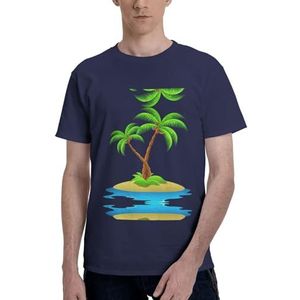 CKGODGF Katoenen T-shirt met 3D-palmboomprint, casual en comfortabel, korte mouwen, geschikt voor fitness en dagelijks gebruik, Donkerblauw, S