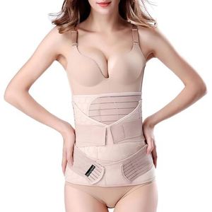 3-in-1 postpartale riem, buikondersteuning, herstelriem, postpartum riem voor dames, postnatale buikgordel, terugvormingsgordel voor na de geboorte (Plussize, beige)