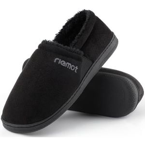 riemot Heren wolmix gesloten pantoffels, indoor/outdoor duurzame pantoffels met hoge dichtheid schuim maat 42-47, zwart, 45 EU