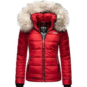 Marikoo Lerikaa Winterjas voor dames, gewatteerd, met afneembare kraag van namaakbont, XS-XXL, rood, XL
