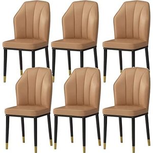 GEIRONV Eetkamerstoelen set van 6, moderne moderne waterdichte PU lederen zijstoel met metalen poten for woonkamer slaapkamer keuken receptie stoel Eetstoelen (Color : Camel, Size : 88 * 45 * 43cm)