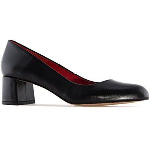 Andrés Machado - Hakschoenen voor dames en tieners - MARTINA - Brede hak en amandelvormige teen - Zwarte leren hoge hakken - Maat EU 33