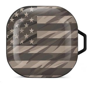 Patriottic Desert Tan Camo Usa Vlag Oordopjes Hoesje Compatibel met Samsung Hard Shell Beschermhoes Zwart-Stijl