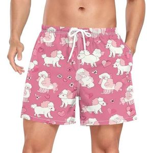 Niigeu Valentine Heart Dog Pink Heren Zwembroek Shorts Sneldrogend met Zakken, Leuke mode, S