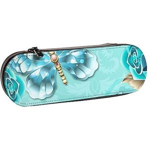 BONDIJ Imagine Sky and Sea Gedrukt Lederen Potlood Pouch, Grote Capaciteit Pen Zakken Leuke Etui Cosmetische Organizer Tas met Rits, lichtblauwe vlinder, Eén maat, Munten Pouch