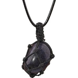 Crystal Tumbled Stone Pendant Necklace For Women Knotted Net Bag Leather Necklace Yoga Meditation Jewelry Gifts (Color : Blue Goldstone)