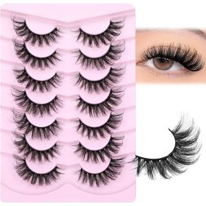 Cat Eye Valse Eeylashes Faux Mink Wimpers Wispy Cat Eye 6D Volume Russische Strip D Krul Dikke Gekruiste Zachte Nep Wimpers 7 paar Pack [T]
