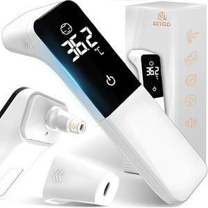 Retoo Koortsthermometer, digitale thermometer, infrarood voor baby's en volwassenen, temperatuurmeter, hygiënisch, koortsalarm, lcd-display, 20 geheugenoproepen wit