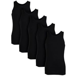 Basic Treasure 5-pack heren onderhemd 100% katoen | katoenen tanktop voor mannen | ondoorzichtige witte tanktop met ronde hals | fijn geribbeld, zwart, L