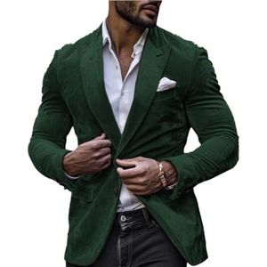 Heren fluwelen pak blazer slim fit kerstjas prom smoking jas getande revers bruiloft prom smoking, Donkergroen, XS