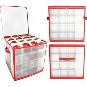 Kerstballen opbergdoos met verdelers - plaats voor maximaal 64 kerstballen, opvouwbare opberghouder met handgrepen, ritssluiting, kerstversieringen en -decoratiecontainer
