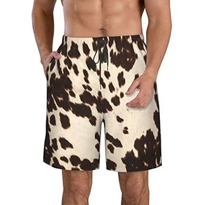 JIAWUJYNB Bruine koeienhuid print heren strandshorts zomer shorts met sneldrogende technologie, licht en casual, Wit, S