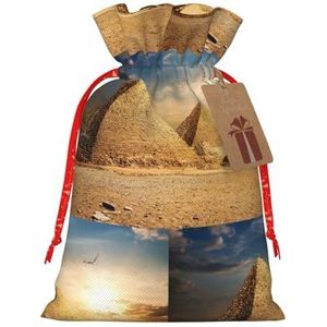 OPSREY Egyptische Piramide in Woestijn gedrukt Drawstring Gift Bags met Tag Christmas Gift Bag Kerst Decoratie