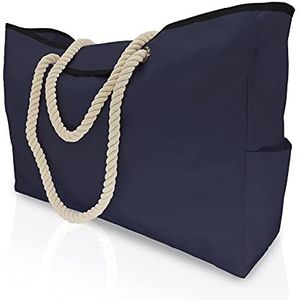 Grote strandtassen voor dames met inklapbare 100% waterdichte anti-diefstal magnetische gesp, schoudertas met binnenzak, Donkerblauw, XL