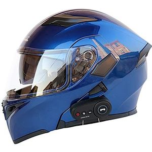 Bluetooth Motorhelm Modulaire Full Face Flip Up Helm Dubbel Vizier Motorhelm Motorcross Helm DOT/ECE Gecertificeerd met Microfoon Mp3 FM Ruisonderdrukking Geventileerd,Royal blue,XL