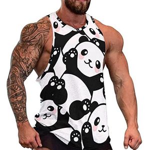 Grappig panda-gezicht heren tanktop grafische mouwloze bodybuilding T-shirts casual strand T-shirt grappige sportschool spier