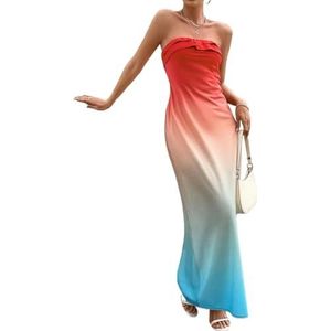 jurken voor dames Ombre Tube-jurk met ruches - Strapless, rugloze, aansluitende lange jurk (Color : Multicolore, Size : L)