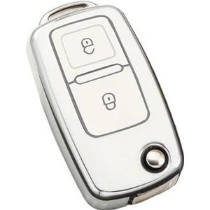 Sleutelbehuizing 2 3 Knoppen TPU Autosleutel Case Cover Shell Fob Voor MK4 Voor Bora Voor Golf 4 5 6 Voor Jetta Voor Passat Voor Polo Voor Touran Voor Octavia Autosleutelhoesje(2 Button S-White)