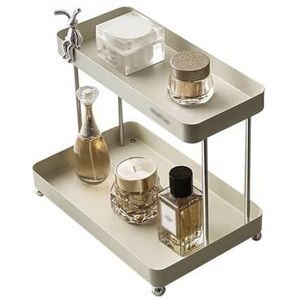 Badkamerplanken Badkamer Organizer Aanrecht, 2-laags Badkamer Teller Opbergrek Decoratief Dienblad Metalen Dressoir Cosmetische Organizer met Konijn Decoratie Badkamerplanken boven toilet