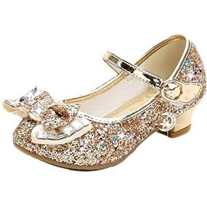 mama stadt Meisjes Prinses Schoenen Ballerina Meisje Glanzende Kristallen Schoenen Kinderschoenen voor Prinseskostuum Hakken Schoenen Maat 26-38, Gouden