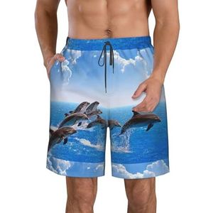 Unieke 3D Dieren Dolfijn Print Heren Strand Shorts - Zomer Vakantie Strand Shorts Casual Lichtgewicht Trekkoord, Wit, M