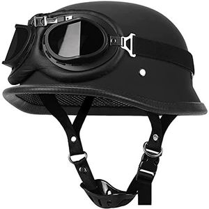 Halve Helmen Vintage Duitse Stijl Motorhelm, Volwassenen Retro Open Helmen, Heren Dames Scooter Bromfiets Cruiser Chopper Motor Jet Stijl Helm ECE Gecertificeerd B,M=57-58CM