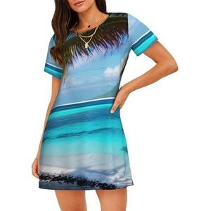 Yyoretp Tahiti katoenen nachthemd voor dames, strandprint, korte mouwen, nachtkleding, casual nachthemd, comfortabele pyjama, Zwart, M