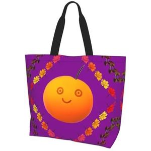 MYGANN Smiley Oranje Vrouwen Grote Capaciteit Schouder Waterdichte Boodschappentas Voor Dagelijkse Reizen Gift Bag, Zwart, Eén maat