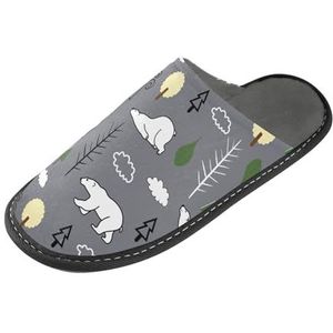 LI ZHI XIN Volwassen Pluche Slippers Dames Flanel Warme Huis Schoenen Met Antislip Mens Indoor Slippers Met PVC Zool Maat 4-11 Dier Ijsbeer Boom Patroon, Meerkleurig, 4/5 UK