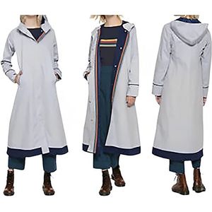 AKSAH FASHION Vrouwen wit 13 Doctor Who katoenen lange trenchcoat met capuchon kostuum, Wit, 3XL
