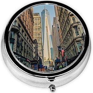 Pillendoos Straten van New York City Ronde Pillendoos 3 Compartiment Geneeskunde Pil Organizer Leuke Pil Organizer Draagbare Reizen Pillendoos Geneeskunde Vitamine Kabeljauw Leverolie Opbergdoos