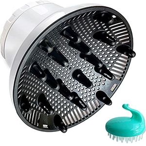 Universele haardiffuser, haardroger diffuser opzetstuk voor krullend en natuurlijk golvend haar, professionele föhn diffuser, verstelbaar van 3,55 cm tot 6,6 cm (Roze) (Wit)